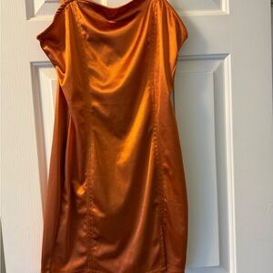 Sleek Orange Satin Mini Dress